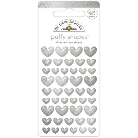 Hello Again - Puffy Stickers - Silver Hearts