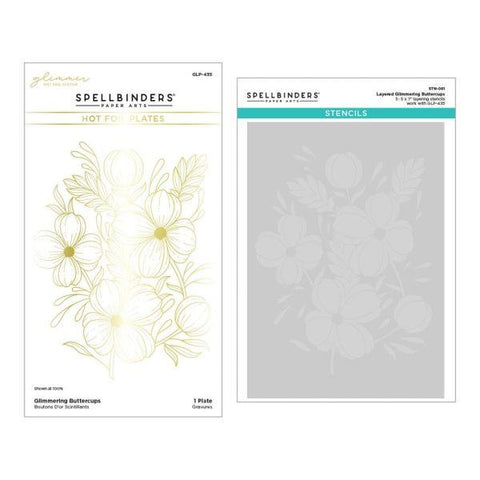 Glimmering Flowers Collection - Glimmering Buttercups Glimmer Plate and Stencil Bundle