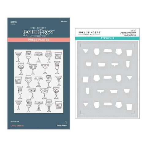 Happy Hour Collection - Layered Classy Glasses Press Plate & Stencil Bundle