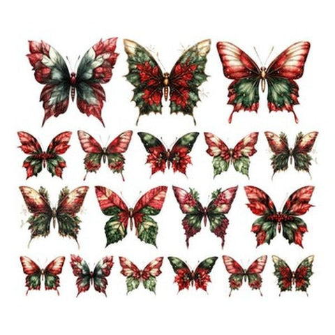 Victorian Christmas - Ephemera - Poinsettia Butterflies